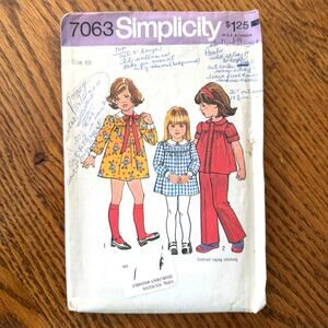 Vintage 1970s Simplicity 7063 Sewing Pattern Girl Sz 6X Dress Top Pant COMPLETE